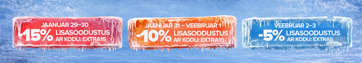 L&otilde;pum&uuml;&uuml;gi viimased p&auml;evad! Saa lisasoodustust koodidega EXTRA15, EXTRA10 ja EXTRA5. Kiirusta ja kasuta pakkumist kohe!